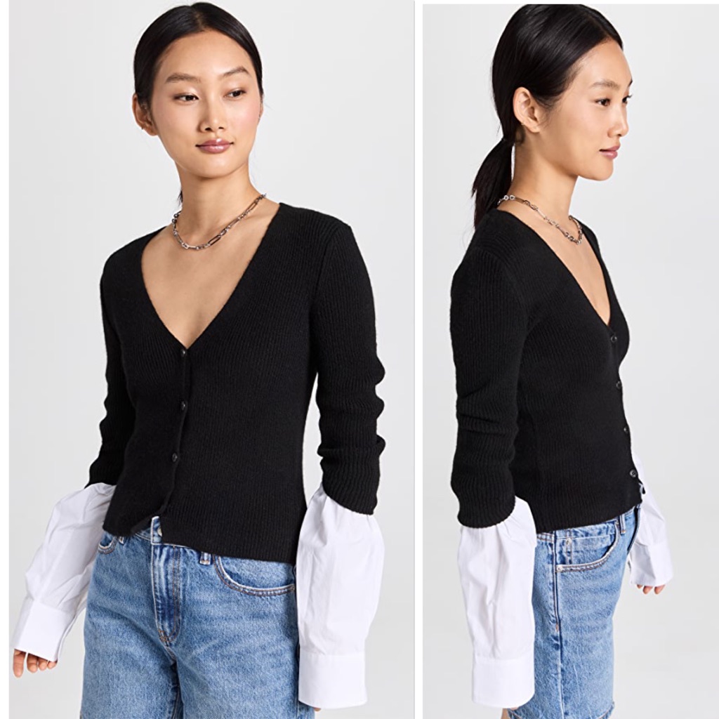 Nwt Alexander Wang Ribbed Cardigan With Compact Cotton Shirt Cuff $475 M